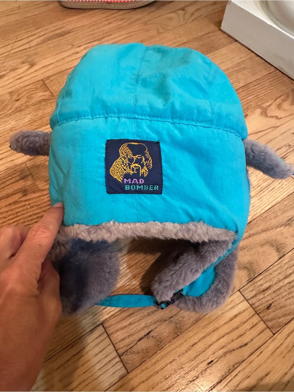 Mad Bomber Turquoise Gray Trapper Hat Faux Fur Ear Flap Winter Hat
